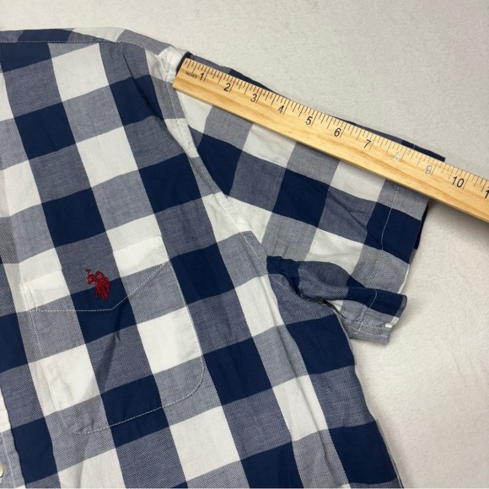 U.S. Polo Assn. Men's Button Down Short Sleeve Pocket Blue Plaid Shirt L - Picture 7 of 7